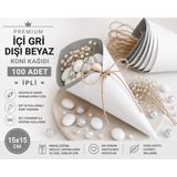 Orbak Kağıt Premium Önü Beyaz Arkası Gri Koni Kağıdı 100 Adet | Ipli Hediyelik Ikram ve Şeker Sunum Külahı - Beyaz - Gri
