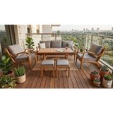 Orbis Masif Ahşap Bahçe Balkon Koltuk Kestane Ağacı 3+1+1 Koltuk, Masa ve Puf Takımı