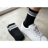 Orbit 3'lü Set Old School Çizgili Kolej Çorap - Unisex Pamuklu Siyah-Beyaz Çizgilli Tenis Spor Soket - Standart