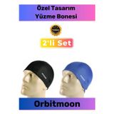 Orbitmoon Özel Tasarım Elastik Su Geçirmez Silikon Yüzücü Yüzme Şapkası Havuz Deniz Bonesi 2'li Set
