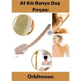 Orbitmoon Premium %100 Doğal At Kılı Banyo Duş Fırçası Selülit Önleyici Uzun Saplı Yumuşak Masaj Fırçası - Tek Ebat