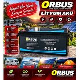 Orbus 25,6V Volt 100 Ah (Amper) Lıfepo4 Lityum Akü Ebatlar: 522X238X218MM - 0 - Siyah