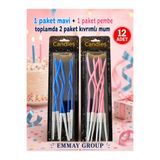 Orca Süs Kıvrımlı MAVİ & PEMBE Pasta Mumu 2 Paket (Toplam 12 Adet) – 15 cm Şık Doğum Günü Mumları, Spiral Mum