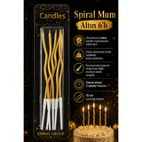Orca Süs Kıvrımlı Mum GOLD 6’lı – Altın Sarısı Renkli Spiral Pasta Mumu (15 cm, Uzun Yanma Süresi)