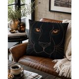 Orcadeco Siyah Panter Desenli Dekoratif Kırlent Kılıfı | Gold ve Bronz Çizgi Detayı, Kehribar Göz Detayı, Minimalist Çizgi Tasarım, Modern Dekorasyona Uygun, Koltuk ve Kanepe İçin