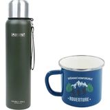 Orcamp Çelik Termos 1 Lt Yeşil OUT-5050+EMAYE Adventure 330 ml Kupa OUT-1900 Mavi ORC-068-B-M1