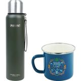 Orcamp Çelik Termos 1 Lt Yeşil OUT-5050+EMAYE Summer 330 ml Kupa OUT-1900 Mavi ORC-068-B-M4