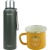 Orcamp Çelik Termos 1,5 Lt Yeşil +Emaye Summer 330 ml Kupa Sarı