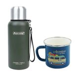 Orcamp OUT-5000 0.50 lt Yeşil Çelik Termos+OUT-1900 Emaye Karavan Mavi 330 ml Kupa