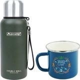 Orcamp OUT-5000 0.50 lt Yeşil Çelik Termos+OUT-1900 Emaye Summer Mavi 330 ml Kupa
