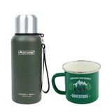Orcamp OUT-5000 0.50 lt Yeşil Çelik Termos+OUT-1900 Emaye Yeşil Adventure 330 ml Kupa