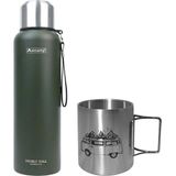 Orcamp OUT-5100 1.5 lt Yeşil Çelik Termos+OUT-1800 Orcamp Katlanır Saplı Karavan 330 ml Çelik Kupa