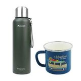 Orcamp OUT-5100 1.5 lt Yeşil Çelik Termos+OUT-1900 Emaye Karavan Mavi 330 ml Kupa