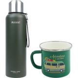 Orcamp OUT-5100 1.5 lt Yeşil Çelik Termos+OUT-1900 Emaye Karavan Yeşil 330 ml Kupa