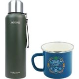 Orcamp OUT-5100 1.5 lt Yeşil Çelik Termos+OUT-1900 Emaye Summer Mavi 330 ml Kupa