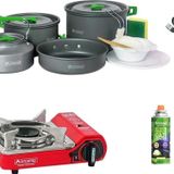 Orcamp Tekli Mini Portatif Ocak Kırmızı+1 Adet Kartuş Kts 227+4 Parça Tencere Seti+Çatal Kaşık Bıçak Kırmızı Orc-013-D3