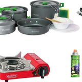 Orcamp Tekli Mini Portatif Ocak Kırmızı+1 Adet Kartuş Kts 227+4 Parça Tencere Seti+Çatal Kaşık Bıçak Sarı Orc-013-D2