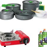 Orcamp Tekli Mini Portatif Ocak Kırmızı+2 Adet Kartuş Kts 227+4 Parça Tencere Seti Orc-013-C2