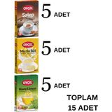 Orçel 5 Muzlu Süt + 5 Salep + 5 Nane Limon Aromalı Içecek Tozu Oralet Çay 15X200GR. - 1 kg