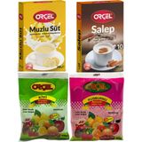 Orçel Salep 200 gr + Muzlu Süt 200 gr + Kivi 300 gr + Kuşburnu 300 gr Aromalı İçecek Tozu Oralet Çay (4 adet)