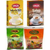 Orçel Salep 200 gr + Muzlu Süt 200 gr + Kivi 300 gr + Portakal 300 gr Aromalı İçecek Tozu Oralet Çay