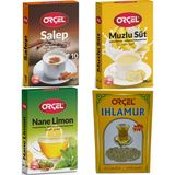 Orçel Salep 200 gr+Nane Limon 200 gr +Muzlu Süt 200 gr +Ihlamur 30 gr Oralet Toz İçecek Çay Set - 1 Adet