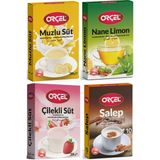 Orçel Salep +Muzlu Süt +Çilekli Süt +Nane Limon Aromalı İçecek Tozu Oralet Çay 4x200gr. - 800 gr
