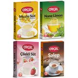 Orçel Salep +Muzlu Süt +Çilekli Süt +Nane Limon Aromalı İçecek Tozu Oralet Çay 4X200gr.