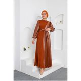 Orchid Style Deri Fitili Trko Elbise - Acı Kahve - 38