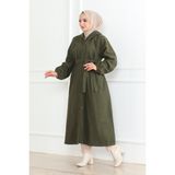 Orchid Style kuşaklı Tesettür Kaban - Zümrüt Yeşili - 2