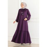 Orchid Style Taş Detaylı Tesettür Elbise - Bordo - 44