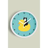 Ördek Ile Kedi Çocuk Odası Duvar Saati - 35cm - Önü Camlı Beyaz Kasa - Sessiz Mekanizma, JH0682S35BKP