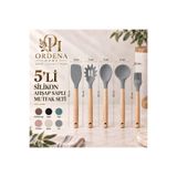 Ordena Home 5 Parça Siyah Silikon Mutfak Gereçleri Seti Ahşap Saplı Kepçe Kaşık Spatula Seti