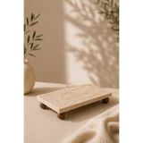 OrdoVeni Dekoratif Doğal Traverten Mermer Sunumluk | Ahşap Kayın Ağacı Ayaklı Yağlık Altlığı, Sıvı Sabunluk Altlığı ve Dekoratif Kahve Sunum Tepsisi | 20 x 10 cm