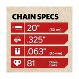 Oregon 3'lü Paket V81 Powercut Elektrikli Testere Zinciri, 20 Inç Çubuk Için, 81 Tahrik Bağlantısı, 0,325" Pitch, 63" Ölçer (22LPX081G), Gri - 001-Renkli