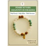Orenda Design Pembe Kuvars, Amazonit, Rudraksha Doğal Taş Bileklik – Dişil Enerji, Kalp Şifası & İlahi Koruma