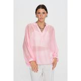 Orfeo Negro Kadın Asimetrik Kesim Oversize Transparan Pudra Bluz