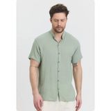 Org Marka Store Heaven 4050 Muslın Hakım Yaka Battal Kısa Kol Erkek Gomlek - Çağla - 4XL