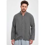 Org Marka Store Heaven 4050 Muslın Hakım Yaka Uzun Kol Erkek Gomlek - Antrasit - 3XL