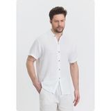 Org Marka Store Heaven 4080 Muslın Hakım Yaka Kısa Kol Erkek Gomlek - Beyaz - 2XL