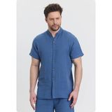 Org Marka Store Heaven 4080 Muslın Hakım Yaka Kısa Kol Erkek Gomlek - Lacivert - XL