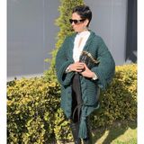 Organic Mira Yeşil Kadın Oversize Mont Salaş Ceket Uzun Chunky Cardigan Hırka - Standart - Koyu - Yeşil