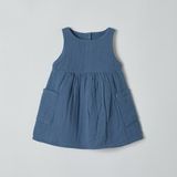 Organicera Organik Muslin Kolsuz Bebek Elbise, Indigo - Bebe Mavisi - 1,5 - 2 Yaş