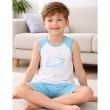 Organickid Astronaut Erkek Çocuk Mavi Atlet ve Kapri Pijama Takımı - 13 - 14 Yaş - 01-Mavi