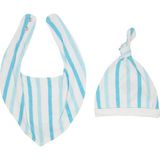 Organickid Blue Star Bebek Mavi Çizgili Şapka Önlük 2'li Set - Standart