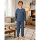 Organickid Cosy Erkek Çocuk Denim Mavi Kaşkorse Pijama Takımı - 13 - 14 Yaş - 01-Mavi