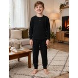 Organickid Cosy Erkek Çocuk Siyah Kaşkorse Pijama Takımı - 11 - 12 Yaş - 1Siyah