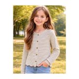 OrganicKid Cranberry Kız Çocuk Ekru Bordo Çizgili Hırka