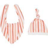 Organickid Hearts Bebek Somon Çizgili Şapka Önlük 2'li Set - Turuncu - Standart