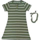 Organickid Mini Me Kız Çocuk Haki Ekru Çizgili Elbise - Yeşil - 13 - 14 Yaş